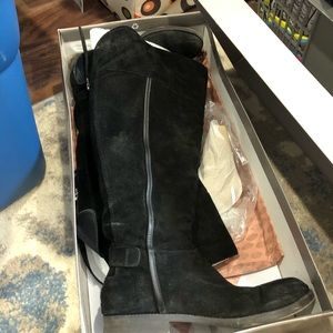 Suede wide calf boots